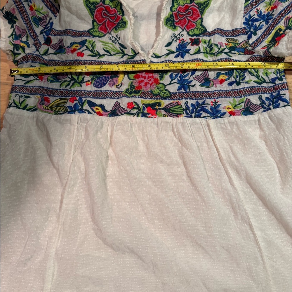 Anthropologie Embrodied White V-Neck Top with Multi-Color Floral Stitching - Picture 7 of 10